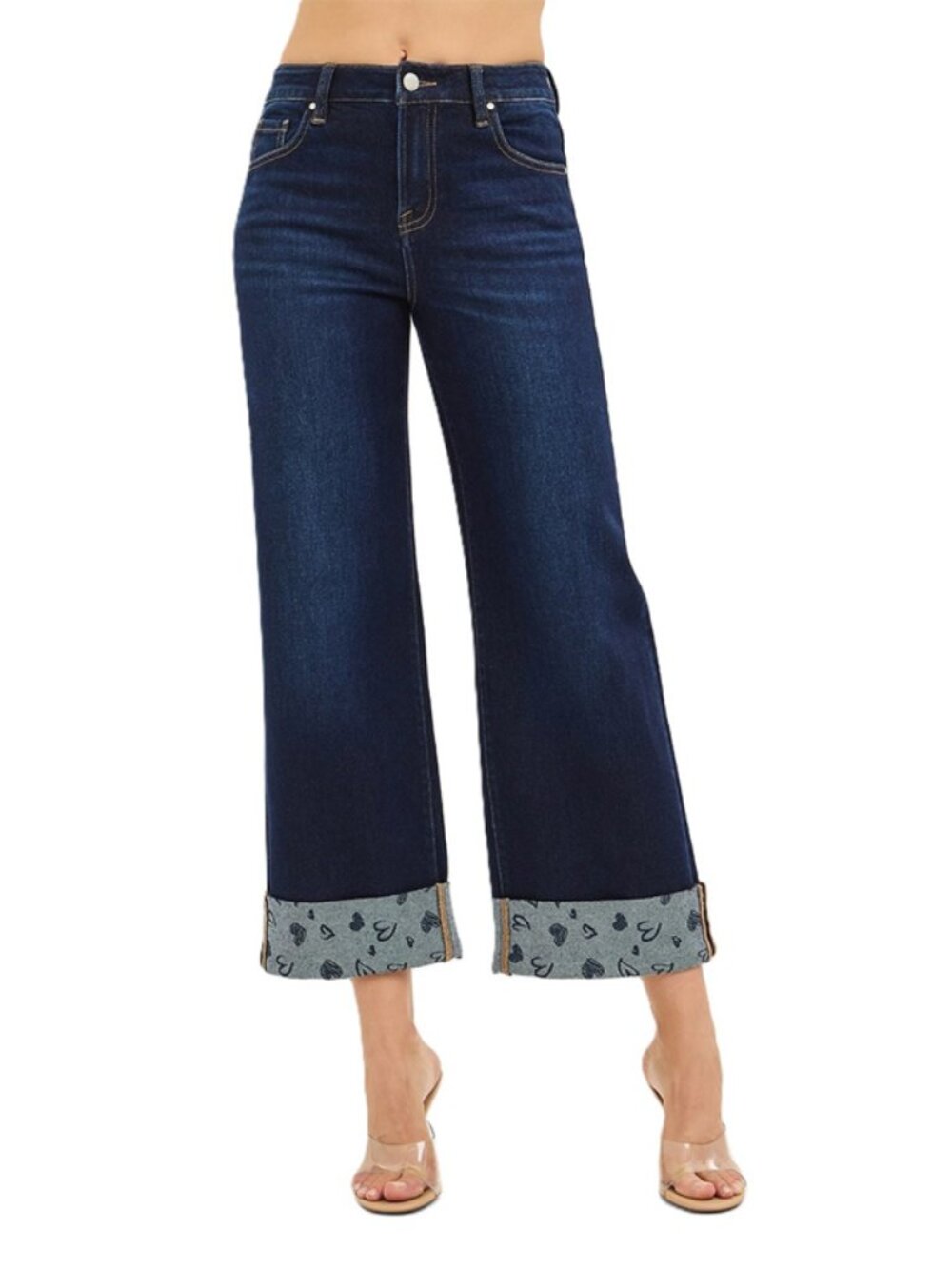 Risen Jeans Crop Wide with Printed Cuff Jeans